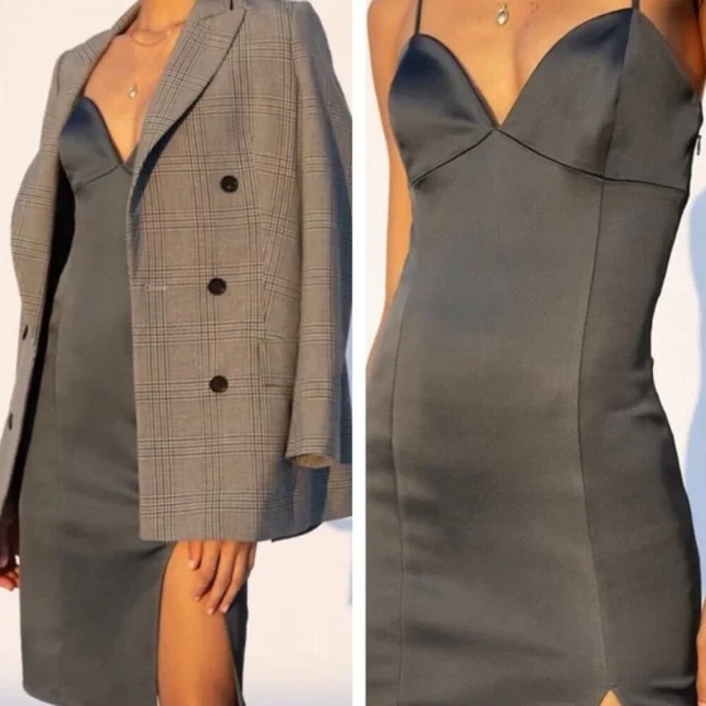 Aritzia Wilfred Fresca Dress grey Satin Side Slit Sz 6